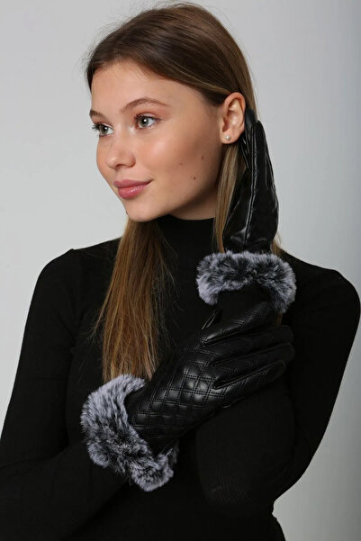 REMSA Eld-12 Black Women's Leather Gloves - Plush Detail and Quilted Pattern