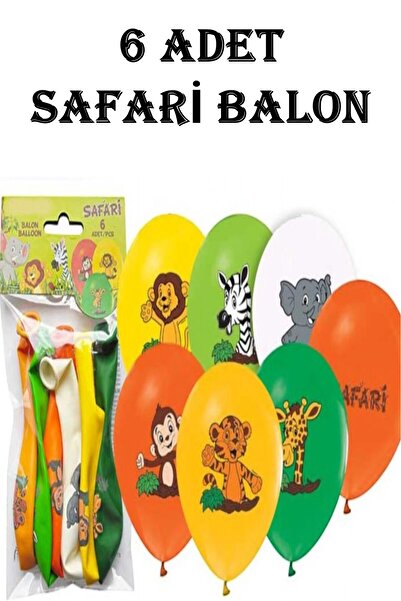 GÜZELYÜZ AVM 6 Adet Safari Balon Safari Tema Tropikal Orman Hayvanları Baskıl...