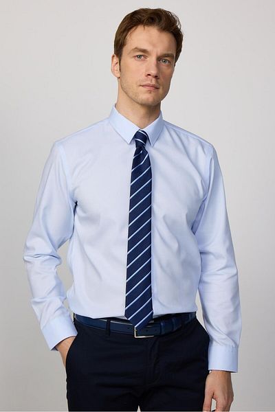 Tudors Blue Slim Fit Ecoteks - 100% βαμβάκι, πιστοποιημένο πουκάμισο χωρίς σιδέρωμα