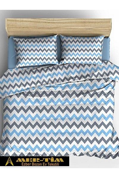 mer-tim ezberbozan ev tekstili Комплект завивка Mer-Tim Cotton Ranforce King Size, синьо-сив зигзаг, 220x240 (чаршафите не са включени)