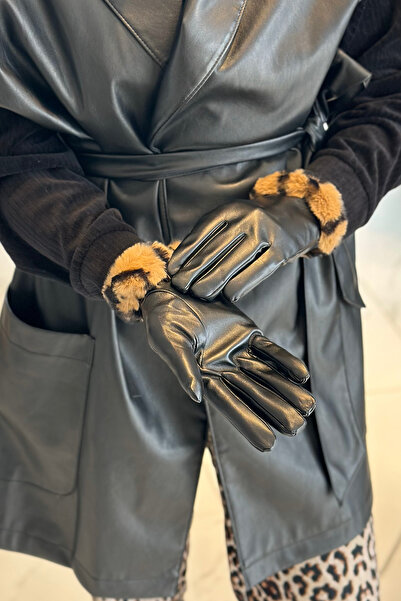 REMSA Women's Leather Gloves with Black Zebra Plush Detail - Eld-26