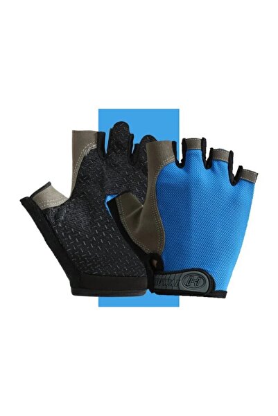 Choice M Blue Gym Gloves Fingerless Gloves Anti-Slip Shock-Absorbing Breathable Gloves Sports Gloves for Tr