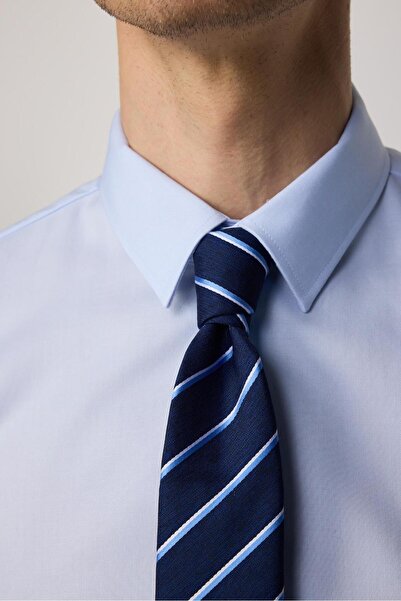 Tudors Slim Fit Mavi Non-Iron %100 Pamuk Doğa Dostu Ekoteks Belgeli Ütü Gerektirmez Gömlek