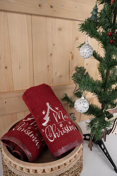 Baveno 100% Cotton Double 50X90 cm New Year's Embroidered Towel & Towel Set