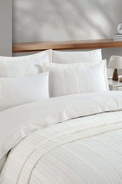 Elart Pera 9 Piece Bed Set with Duvet Cover - Cream
