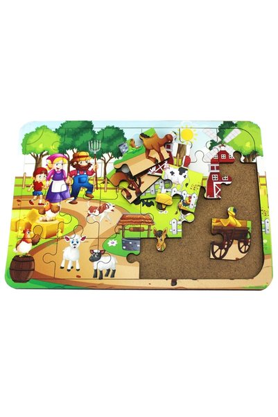 Doğan Oyuncak Dünyası Wooden Farm Puzzle - Puzzle for Babies - Wooden Puzzle Toy - Toy Puzzle - 24 Piece Puzzle