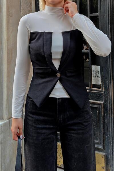 Swist Half Fisherman Beige Women's Blouse - Vest Garnished