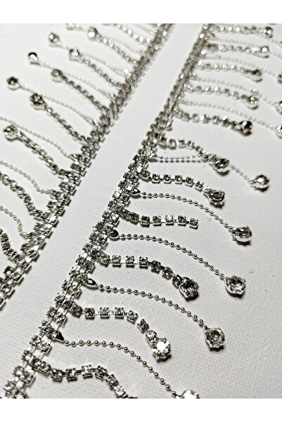 KARAASLAN Mutkin Ειδική Ασημί Χρώμα Κρυστάλλινη Πέτρα Κορδέλα με Κρόσσια και ...