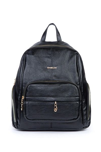 By Hakan Tk-01 Black Leather Women's Backpack - Multi-Compartment Casual Bag