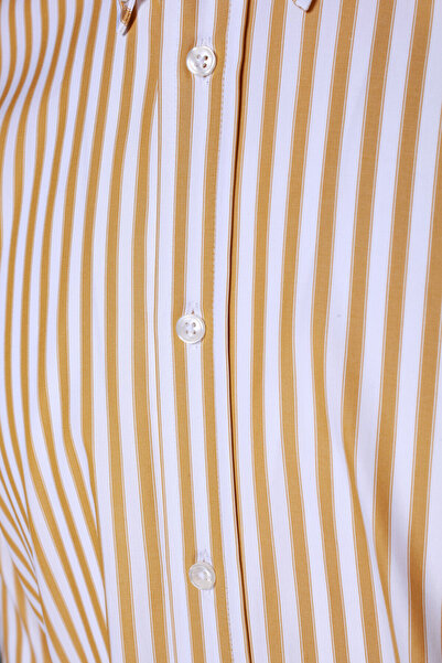 W Collection BEYAZ UZUN KOLLU ÇİZGİLİ DESENLİ GÖMLEK