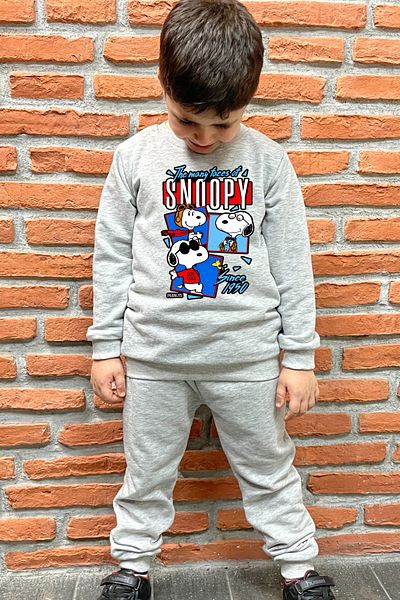 endudu Snoopy Printed Stripe Flim Character Children's 2-Piece Set Kindergarten-Nursery Set Cotton Set