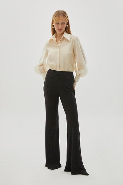 Exquise Sequin Printed Spanish Leg Slimfit Black Knitted Trousers
