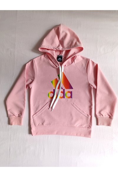 minilkabebe baskılı kapüşonlu kanguru cep kız çocuk sweat pembe