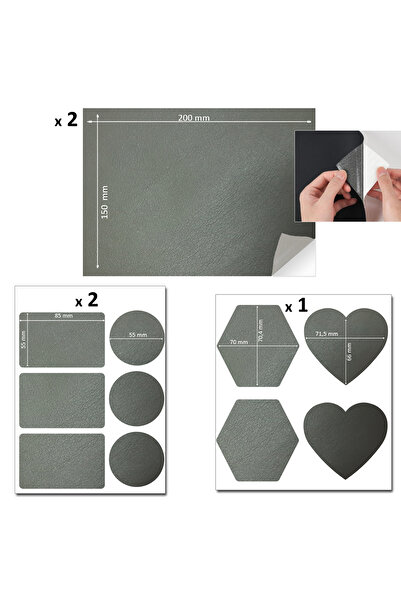 FIXALL ADHESIVE PRODUCTS Yapışkanlı Deri Yaması Tamir Seti. 18 Adet Kaliteli, Yumuşak Düz Ve Şekilli Renk GRİ