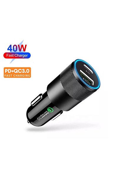 Enshall Iphone Uyumlu Toplam 40 W Type-c Ve Usb Girişli Araç Çakmaklık Hızlı Şarj Aleti (20W+20W)