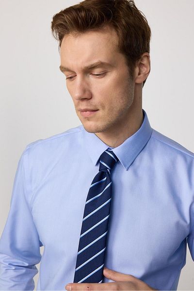 Tudors Blue Slim Fit Ecoteks - 100% βαμβάκι, πιστοποιημένο πουκάμισο χωρίς σιδέρωμα