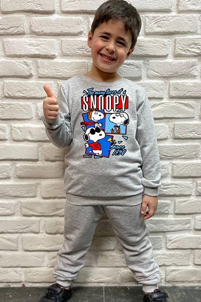 endudu Snoopy Printed Stripe Flim Character Children's 2-Piece Set Kindergarten-Nursery Set Cotton Set