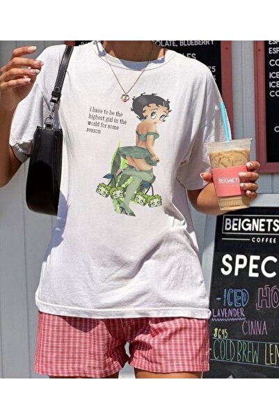 MAYDAY CULTURE Betty Boop Sa deznom Unisex Oversize kroj T-shirt - Beli DTF š...