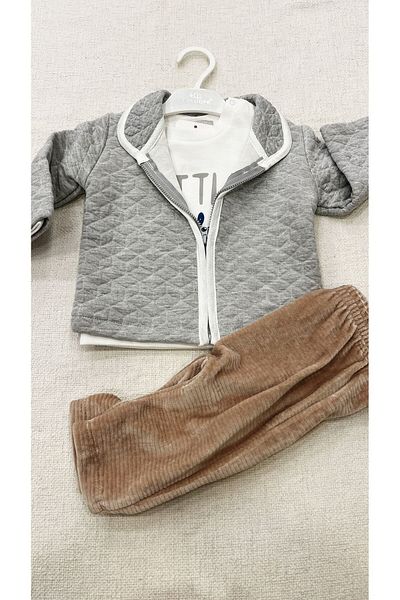 Cassiope 3 Piece Baby Tracksuit Set - Cardigan, Sweatshirts and Velvet Bottoms
