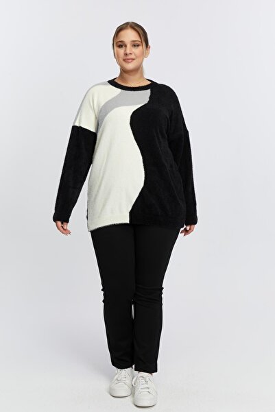 RMG Black Asymmetrical Patterned - Cashmere Blended Bearded Knitwear