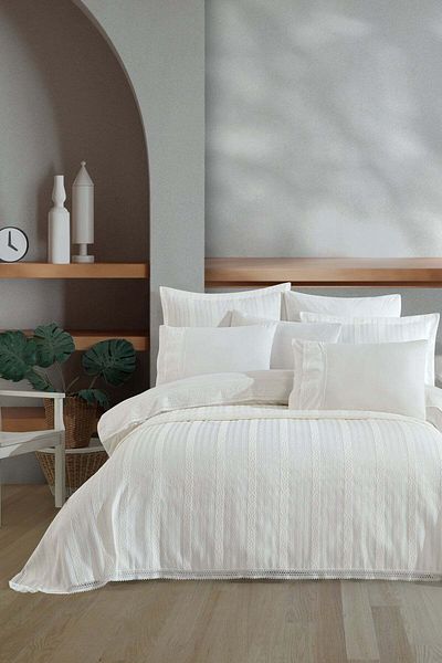 Elart Pera 9 Piece Bed Set with Duvet Cover - Cream
