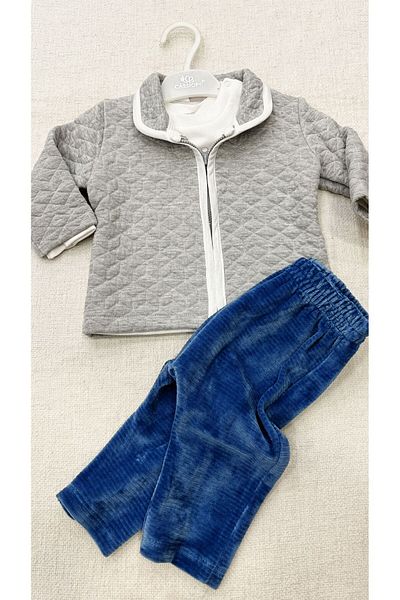 Cassiope 3 Piece Baby Tracksuit Set - Cardigan, Sweatshirts and Velvet Bottoms