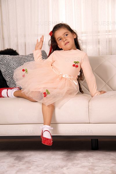 QUESHMA Mobile Cherry Lined Tulle Tutu Girl's Dress