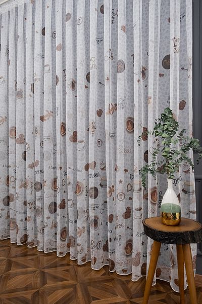 Brillant Farbateks Planting Coffee Coffee Kitchen Cafe Tulle Curtain 1/2 Sparse Pleated Tulle Curtain