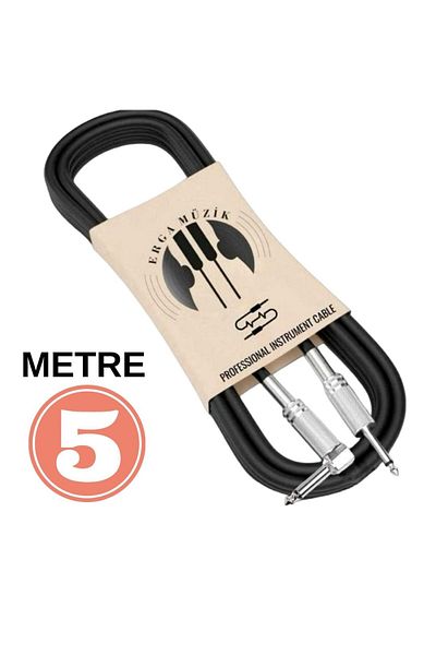 Erga Müzik 5m Guitar Jack Cable to Flat/L Electro Acoustic to Bass Binding Violin Amp Mixer Compatible Jack Cable