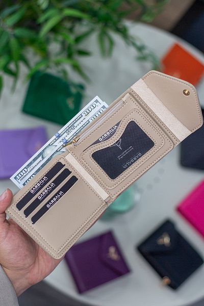 Garbalia Peruvian Vegan Leather Zippered Coin Compartment Beige Women's Wallet with Lots of Card Holders