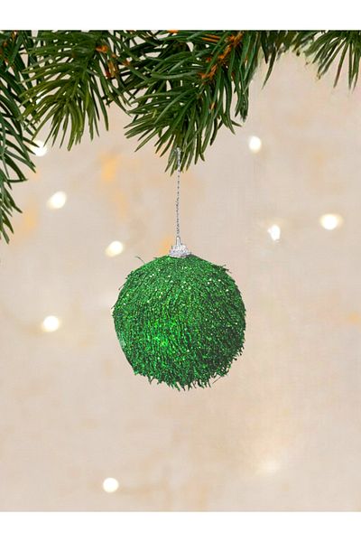 Parti Adresi Pine Tree Ornament Green Tufted Christmas Balls - 8 cm
