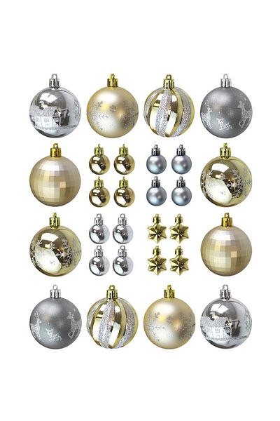 Parti Adresi Christmas Ball Boxed Pine Tree Ornament Set Mixed Silver-Gold 44