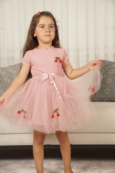 QUESHMA Mobile Cherry Lined Tulle Tutu Girl's Dress