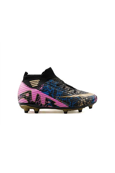 LALİGA Laliga Children's Football Boots - Fkrp-Black-Gold-Patterned Colorful Grass Floor