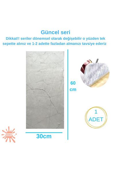 Renkli Duvarlar Bs1725 - Flexible Adhesive 60X30Cm Marble Patterned Bathroom Panel