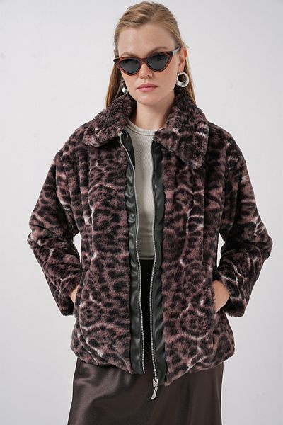 Bigdart 5203 Gemusterte Plüschmanteljacke – C. Braun