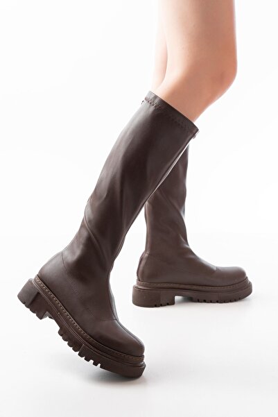 serkanseyyid 812-301 Καφέ Stretch Πίσω Φερμουάρ Καθημερινές Γυναικείες Μπότες