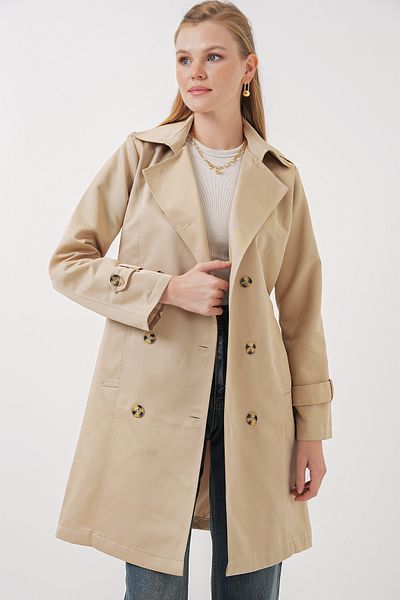 Bigdart Beige 5935 Model Double Breasted Collar Trench Coat