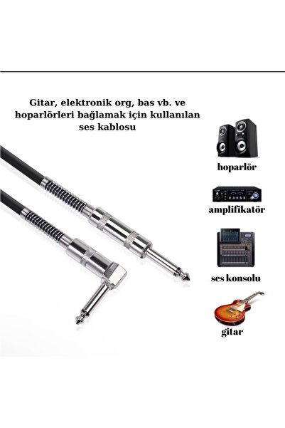 Erga Müzik Gitar Jack Kablosu 5M - DÜZ/L Elektro Akustik Bas Bağlama Keman Amfi & Mixer Uyumlu Jak kablo