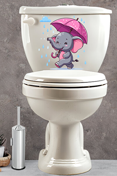 Echo Home ملصق حمام على شكل فيل صغير لطيف مع مظلة للمطر والوردي