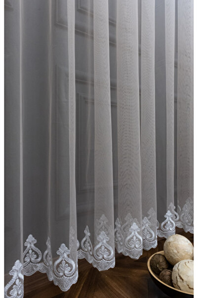 farbateks 3 Layers Pleated Mink Colored Embroidered Gradient Tulle Curtain