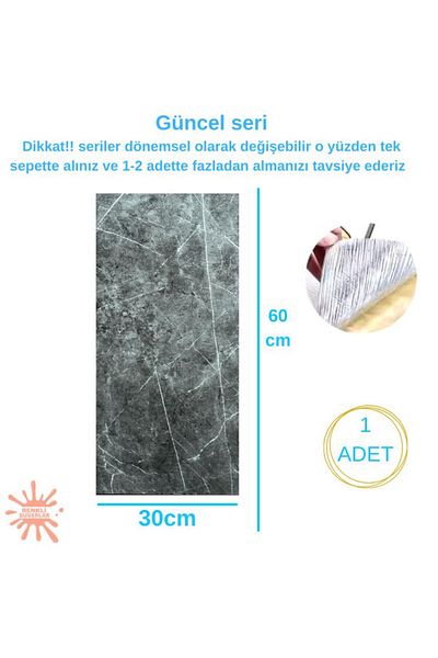 Renkli Duvarlar Bs1762 - Flexible and Adhesive 60X30Cm Marble Patterned Bathroom Panel