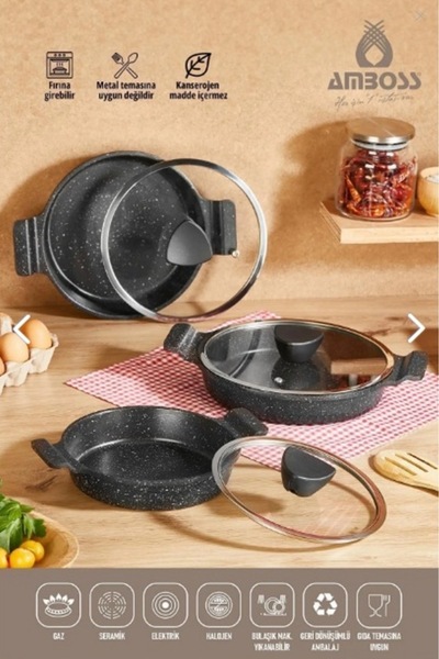 Genel Markalar Amboss Astral Cam Kapaklı Granit 6 Parça Döküm Sahan (OMLET) Seti