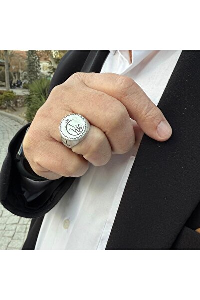 Sima Silver Gümüş Tasarım Hiç yazılı sikke ve vav Figürlü Erkek Yüzük Takı