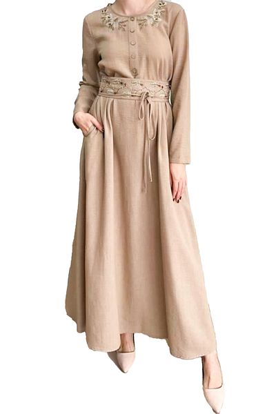 ipekshe Long Embroidered Neckline Dress