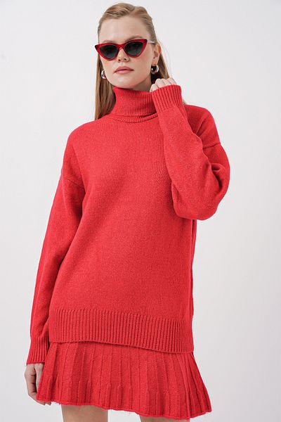 Bigdart 15891 Sweater Skirt Knitwear Double Set - A.Red