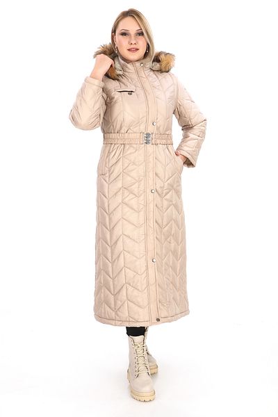 Dabenti women style Palton matlasat cu fermoar cu centură, cu glugă, cremă, de mărime mare