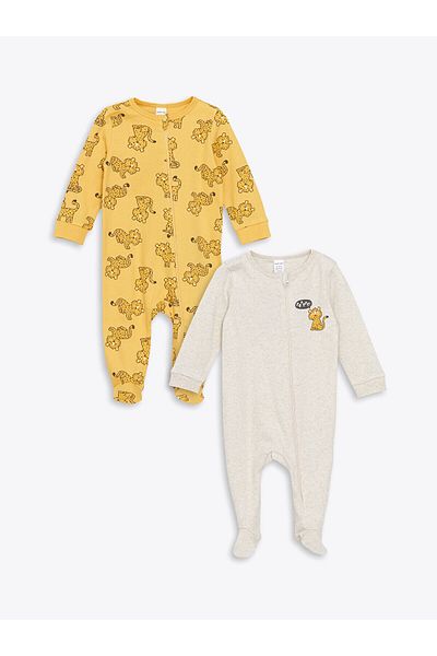 LC Waikiki Lcwk Crew Neck Long Sleeve Printed Baby Boy Romper 2Pcs