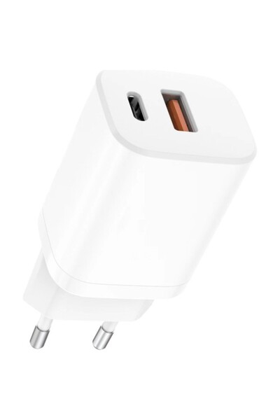 Case 4U Type-C + USB-A Çıkışlı 30W Akım Korumalı iPhone ve Android Uyumlu Hızlı Şarj Adaptörü Beyaz