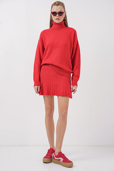 Bigdart 15891 Sweater Skirt Knitwear Double Set - A.Red